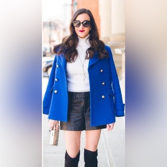 J. Crew Stadium Cloth by Nello Gori Royal Blue Wool Double Breasted Peacoat - Picture 2 of 9